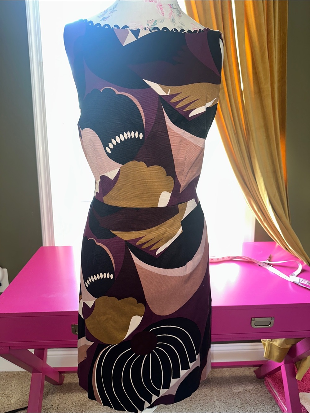 Trina Turk Abstract Print Mini Dress in Plum, Mustard & Black